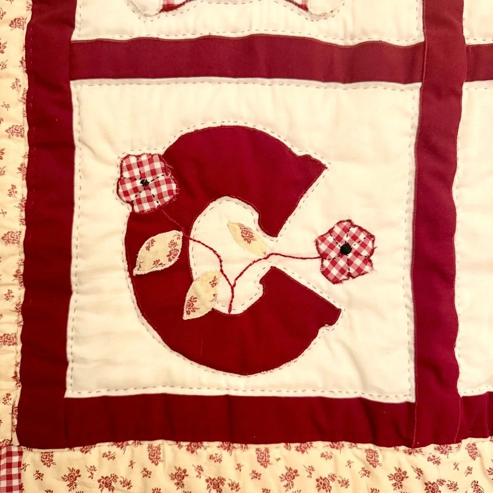 Vintage Hand Quilted ABC Wall Hanging Cat Bear Apple 1980s Frances Nash